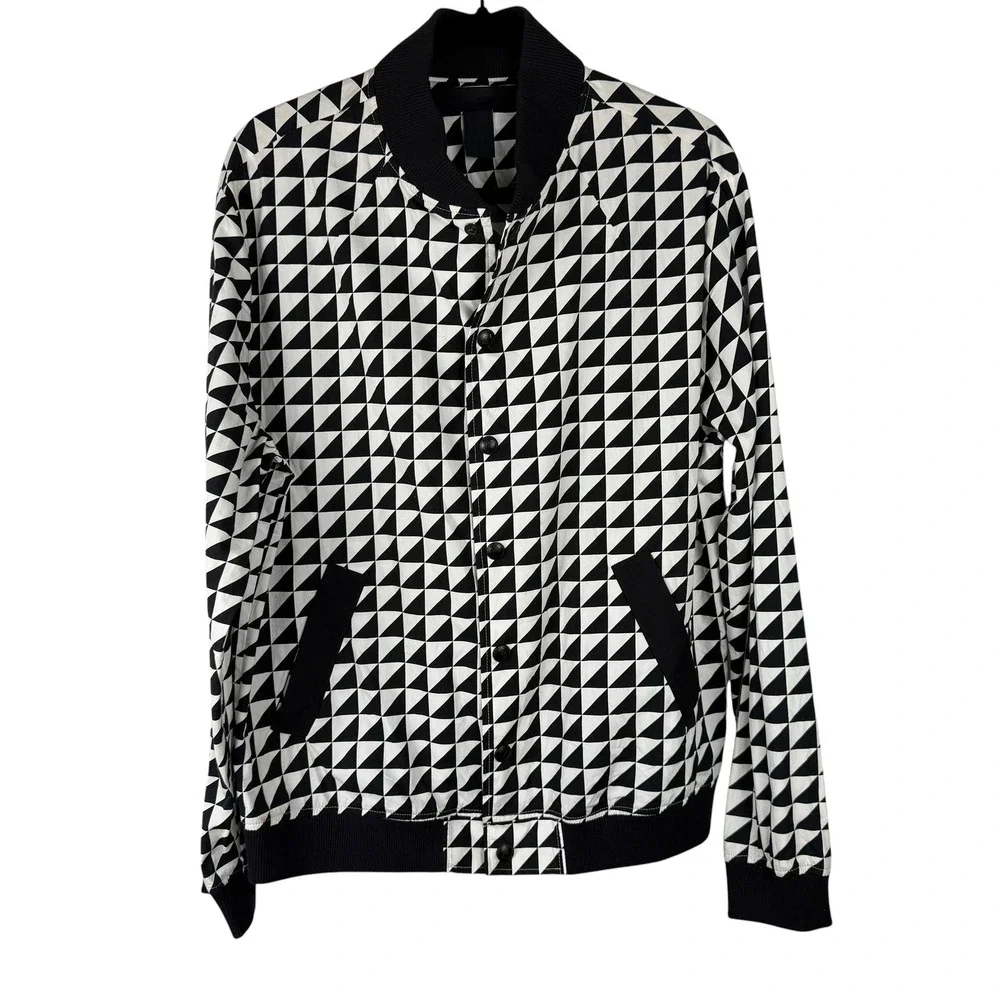 Blvck Scvle Bomber Jacket Mens Large Black White Lightweight Checkered Flag SKA